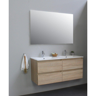 Basic Line Bella Badkamermeubelset - 120x55x46cm - 2 wasbakken - Keramiek - Wit - 2 kraangaten - Wandspiegel zonder verlichting - Spaanplaat Eiken
