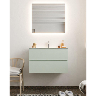 MONDIAZ VICA Ensemble de meuble salle de bain - 80cm - 2 tiroirs - lavabo Moon central - 1 trou de robinet - solid surface gris