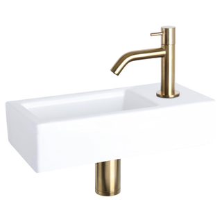 Differnz Ravo kit lave-mains - 38.5x18.5x9cm - Rectangulaire - 1 trou de robinet - Robinet courbé doré mat - Céramique blanche