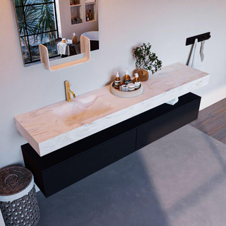 Mondiaz ALAN-DLUX Ensemble de meuble - 200cm - meuble Urban mat - 2 tiroirs - Lavabo Cloud Ostra suspendu - vasque Gauche - 1 trou de robinet