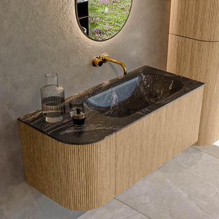 MONDIAZ KURVE-DLUX 105cm Meuble salle de bain avec module 25 G - couleur Oak - 1 tiroir - 1 porte - vasque BIG SMALL droite - sans trou de robinet - couleur Lava