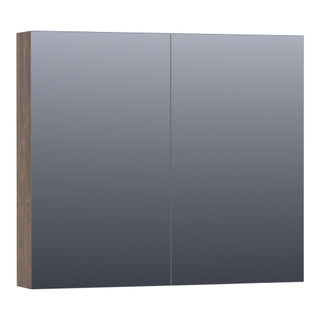 BRAUER Plain Spiegelkast - 80x70x15cm - 2 links/rechtsdraaiende spiegeldeuren - MFC - burned bark