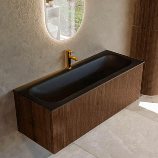 MONDIAZ KURVE 120cm Meuble salle de bain - couleur Walnut - 1 tiroir - vasque BIG LARGE centre - 1 trou de robinet - Urban
