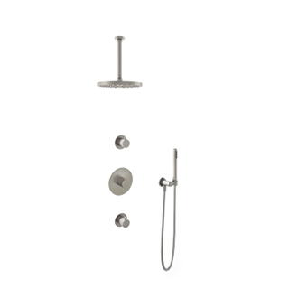 Hotbath Buddy IBS Regendoucheset - 30cm plafondarm - 25cm ronde hoofddouche - staafhanddouche - geborsteld nikkel