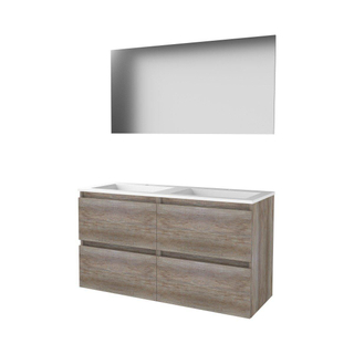 Basic-Line Basic 46 ensemble de meubles de salle de bain 120x46cm sans poignée 4 tiroirs acrylique lavabo 2 trous de robinetterie miroir mfc scotch oak