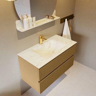 Mondiaz VICA-DLUX ensemble de meuble de salle de bain - 90cm - meuble sous-vasque oro - 2 tiroirs - lavabo encastré cloud milieu - 1 trou de robinet - version haute de 60cm - opalo