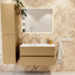 Mondiaz VICA ensemble de meuble de salle de bain - 90cm - meuble sous-vasque oro - 2 tiroirs - lavabo cloud milieu - 1 trou de robinet - version haute 60cm - talc