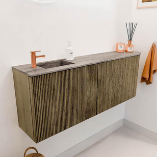 Mondiaz JOYA-DLUX Meuble de salle de bains 111.6cm - arrondi droit couleur Dusk - Vasque FAYE position Gauche 1 trou de robinet couleur Oza