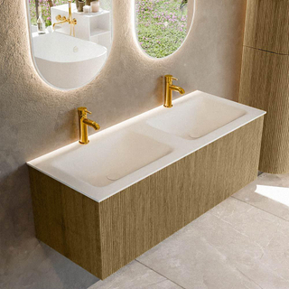 Mondiaz KURVE Ensemble de meuble salle de bain - 120x46x40cm - 1 tiroir - lavabo en solid surface - double - 2 trous de robinet - Dusk