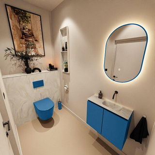 MONDIAZ TURE-DLUX Meuble toilette - 60cm - Jeans - EDEN - vasque Ostra - position droite - sans trou de robinet