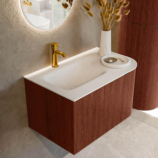 Mondiaz KURVE Ensemble de meuble salle de bain - 75x46x40cm - 1 tiroir - 1 porte - lavabo en solid surface - gauche - 1 trou de robinet - Ruby