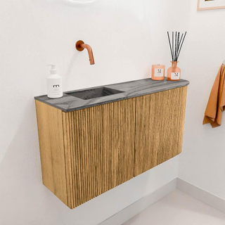 Mondiaz JOYA-DLUX 81.6cm toiletmeubel - ronding rechts kleur Oak - Wastafel FAYE positie Links Zonder kraangat kleur Sombra.