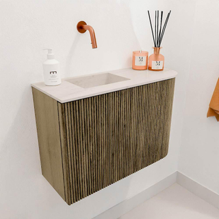 Mondiaz JOYA-DLUX 61.6cm toiletmeubel - ronding rechts kleur Dusk - Wastafel FAYE positie Links Zonder kraangat kleur Meli.