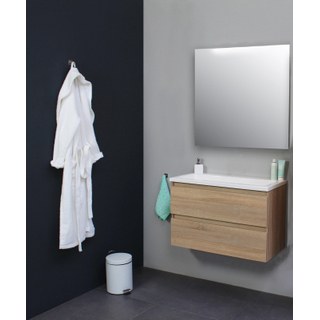 Basic Bella Meuble avec lavabo acrylique 80x55x46cm sans trou de robinet avec miroir Chêne