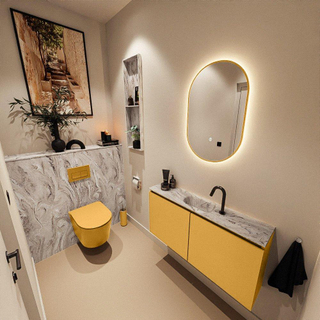 MONDIAZ TURE-DLUX Meuble toilette - 100cm - Ocher - EDEN - vasque Glace - position centrale - 1 trou de robinet