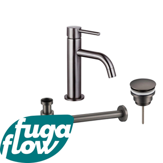 FugaFlow Eccelente Sobrado Badkamer Slim Wastafelkraanset - lage wastafelkraan - klikwaste plug - design sifon - PVD Gepolijst Gunmetal