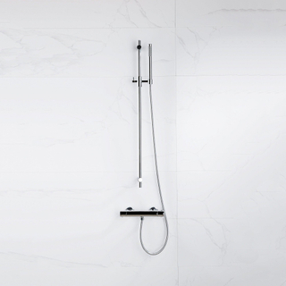 FugaFlow Eccelente Sobrado Ensemble de douche barre curseur avec douchette stick, flexible en métal et robinet de douche Chrome