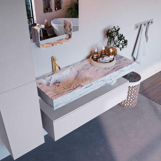 Mondiaz ALAN-DLUX Ensemble de meuble - 120cm - meuble Cale mat - 1 tiroir - Lavabo Cloud Glace suspendu - vasque Gauche - 1 trou de robinet