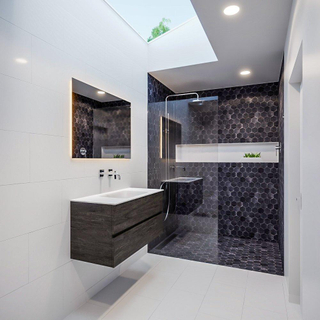 MONDIAZ VICA Ensemble de meuble salle de bain - 100cm - 2 tiroirs - lavabo Cloud au centre - 0 trou de robinet - solid surface marron foncé