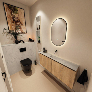 MONDIAZ TURE-DLUX Meuble toilette - 120cm - Washed Oak - EDEN - vasque Opalo - position centrale - sans trou de robinet