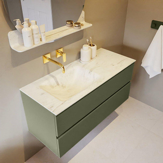 Mondiaz VICA-DLUX ensemble de meuble de salle de bain - 110cm - meuble sous-vasque armée - 2 tiroirs - lavabo encastré nuage gauche - sans trous de robinet - version haute de 60cm - opalo