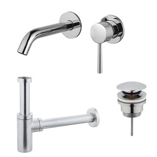 FugaFlow Eccelente Sobrado Slim Slim Kit mitigeur lavabo - robinet encastrable - bonde clic clac - siphon design - Chrome brillant