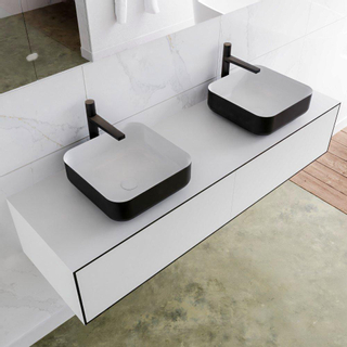 Mondiaz Lagom Meuble salle de bains 150x30.9x45cm Solid Surface Urban 2 tiroirs avec lavabo BINX vasque à poser double 2 trous de robinet