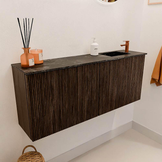 Mondiaz JOYA-DLUX 100cm toiletmeubel - kleur Walnut - Wastafel FAYE positie Rechts 1 kraangat kleur Lava.