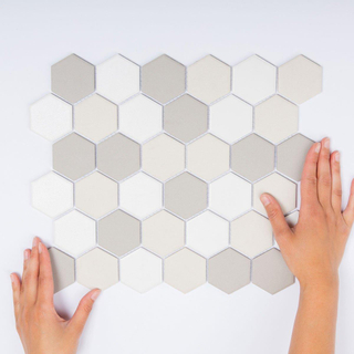 The Mosaic Factory London mozaïektegel - 28.2x32.1cm - wand en vloertegel - Zeshoek/Hexagon - Porselein White mix Mat