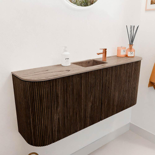 Mondiaz JOYA-DLUX 103.2cm toiletmeubel - ronding links en rechts kleur Walnut - Wastafel FAYE positie Midden 1 kraangat kleur Arena.