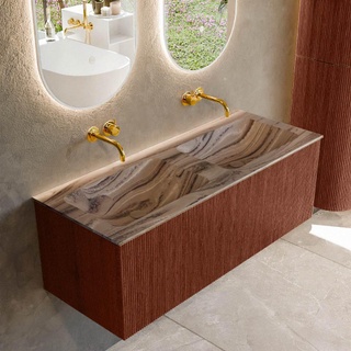 MONDIAZ KURVE-DLUX 120cm badmeubel kleur Ruby met 1 lade en 0 deuren. Wastafel LEAF Dubbel zonder kraangat Sombra.