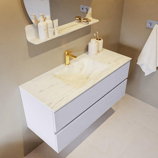 Mondiaz VICA-DLUX Ensemble de meuble de salle de bain - 110cm - meuble sous-vasque cale - 2 tiroirs - lavabo encastré cloud milieu - 1 trou de robinet - version haute de 60cm - opalo