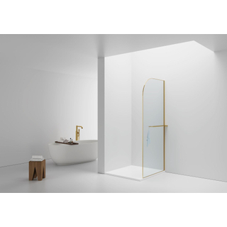 Aloni Douchewand - 100x200cm - afgeronde hoeken - veiligheidsglas - 6mm - handdoekhouder - goud geborsteld