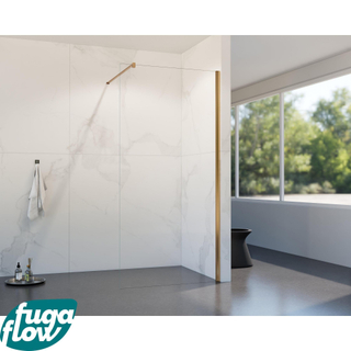 FugaFlow Eccelente Vetro inloopdouche badkamer - 90x200cm - helder glas - wandarm - geborsteld koper -