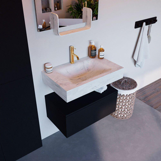 Mondiaz ALAN-DLUX Ensemble de meuble - 70cm - meuble Urban mat - 1 tiroir - Lavabo Cloud Opalo suspendu - vasque Centre - 1 trou de robinet
