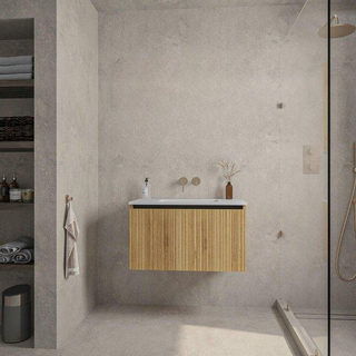 Adema Holz Ensemble de meuble - 80x45x45cm - 1 vasque en céramique Blanc - sans trous de robinet - 1 tiroir - Chêne
