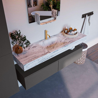 Mondiaz ALAN-DLUX Ensemble de meuble - 150cm - meuble Dark grey mat - 2 tiroirs - Lavabo Cloud Glace suspendu - vasque Centre - 1 trou de robinet