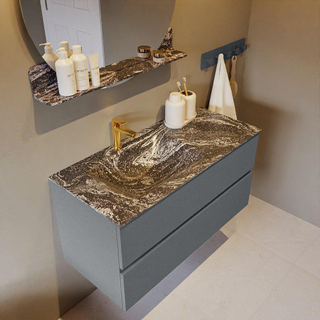 Mondiaz VICA-DLUX Ensemble de meuble de salle de bain - 100cm - meuble sous-vasque plata - 2 tiroirs - lavabo encastrée cloud gauche - 1 trou de robinet - version haute de 60cm - lave