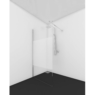 Van Rijn Produits ST01 Paroi fixe 118 cm de large 8mm verre clair avec Bande imprimée 1000mm incl. profil mural chrome et barre de stabilisation carrée 200cm de haut