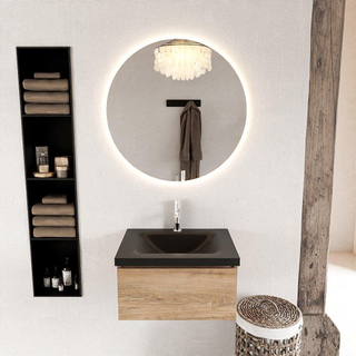 Mondiaz BUKLA Ensemble de meuble - 60x45x34cm - 1 trou de robinet - lavabo centré - solid surface - Urban - sans poignée - 1 tiroir - Mélamine - Chêne blanchi