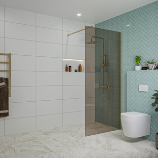 FugaFlow Eccelente Vetro Douche à l'italienne - 90x200cm - verre fumé - Laiton brossé