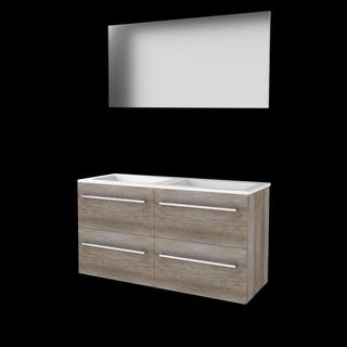 Basic-Line Basic 46 ensemble de meubles de salle de bain 120x46cm avec poignées 4 tiroirs vasque acrylique 0 trous de robinetterie miroir mfc scotch oak