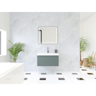 HR Matrix ensemble de meubles de salle de bain 3d 80cm 1 tiroir sans poignée avec bandeau de poignée en couleur petrol matt avec lavabo juste 1 trou pour robinet blanc