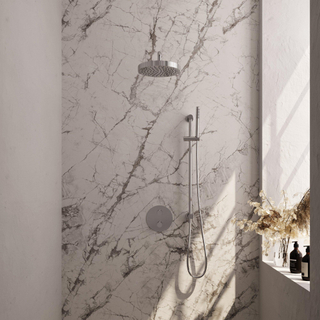 BRAUER Stripe Douche de pluie thermostatique encastrée - 3 voies - ronde - SET 44 - pomme de douche 25cm - bras mural courbé - douchette à main sur barre - flexible de douche - barre coulissante intégrée - chrome