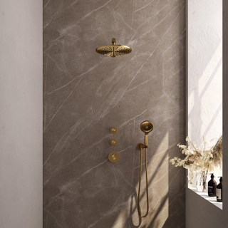 Brauer Gold Edition Ensemble de douche encastrable thermostatique douche de tête 30cm bras mural droit douchette ronde laiton Or brossé