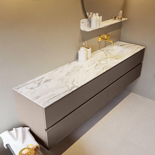 Mondiaz VICA-DLUX ensemble de meuble de salle de bain - 200cm - meuble sous-vasque fumée - 4 tiroirs - lavabo encastré nuage droite - sans trous de robinet - version haute de 60cm - glace