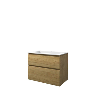 Proline elegant ensemble de meubles de salle de bain 80x46x62cm meuble a symétrique idéal en chêne avec 1 trou pour robinet polystone blanc mat