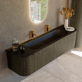 Mondiaz KURVE Badkamermeubelset - 170x46x40cm - 1 lade - 2 deuren - wastafel solid surface - midden - 2 kraangaten - Shadow