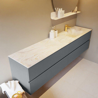 Mondiaz VICA-DLUX ensemble de meuble de salle de bain - 200cm - meuble sous-vasque plata - 4 tiroirs - lavabo encastré cloud droite - 1 trou de robinet - miroir modèle spot - version XL 60cm haut - ostra