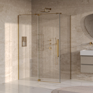 BRAUER Stellar Douchecabine - 140x80x200cm - draaideur - glascoating - omkeerbaar - helder glas - geborsteld goud PVD